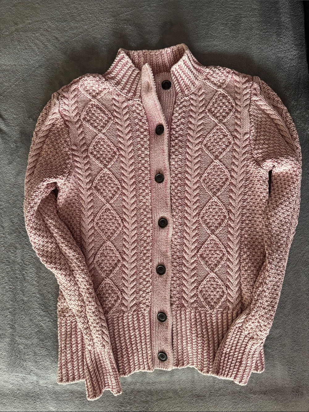 L.L. Bean Pink Cable-Knit Button Cardigan